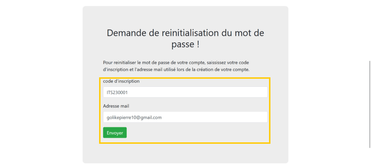 Reinitialisation du mot de passe